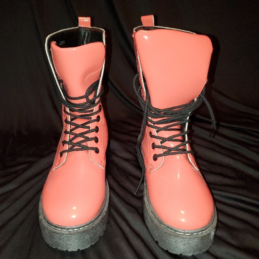 Women's Pink Lace-Up Boots